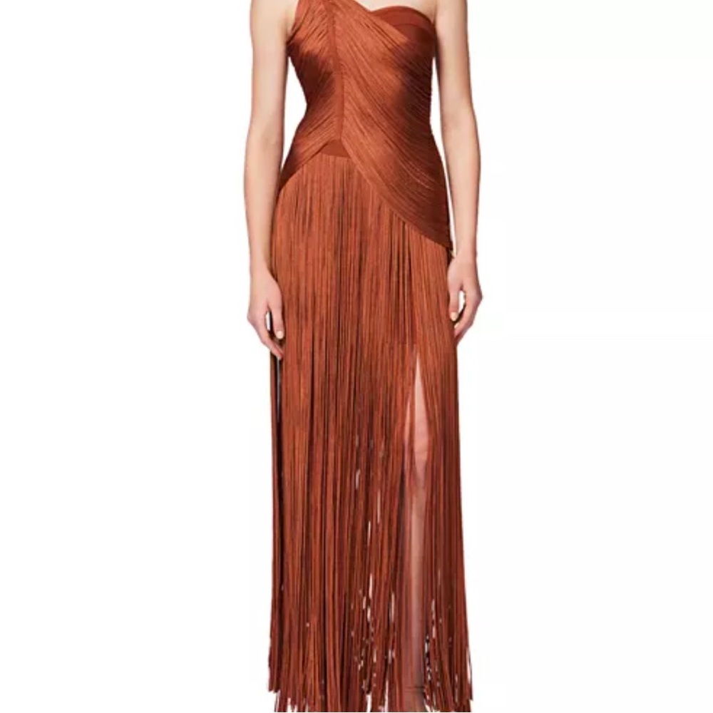 Herve Leger Brown Asymmetrical Pleated Gown